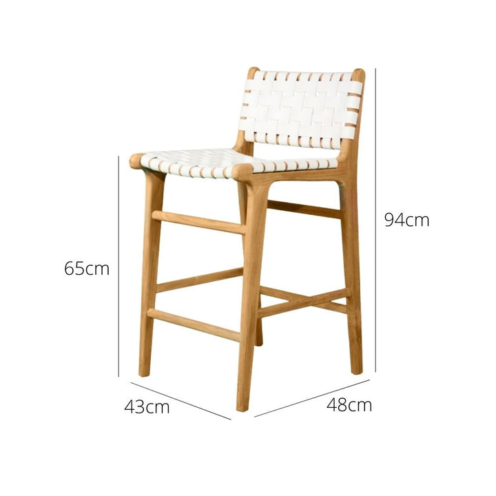 Bar Stools - Karina Leather Counter Stool (Woven) White 65cm