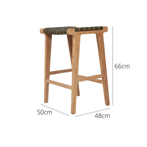 Bar Stools - Karina Leather Counter Stool Backless (Woven) Olive 65cm