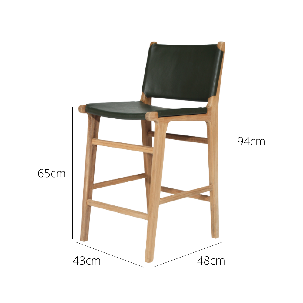Bar Stools - Karina Leather Counter Stool (Flat) Olive 65cm