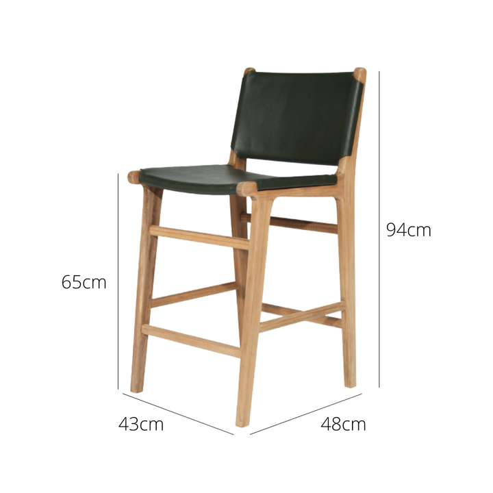 Bar Stools - Karina Leather Counter Stool (Flat) Olive 65cm