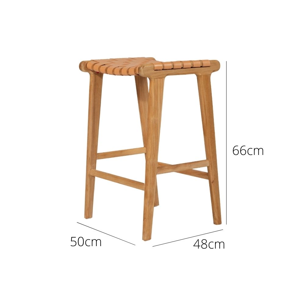 Bar Stools - Karina Leather Counter Stool Backless (Woven) Natural 65cm
