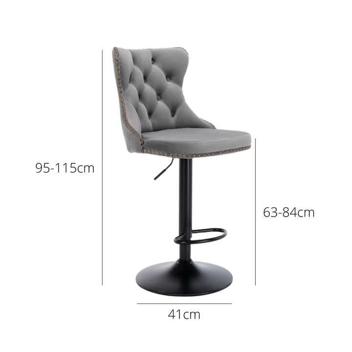 Bar Stools - Sophia Velvet Fabric Bar Stool (Set Of 2) Grey