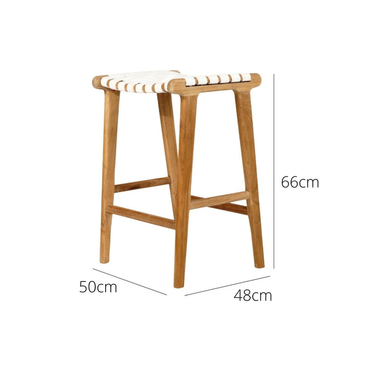 Bar Stools - Karina Leather Counter Stool Backless (Woven) White 65cm