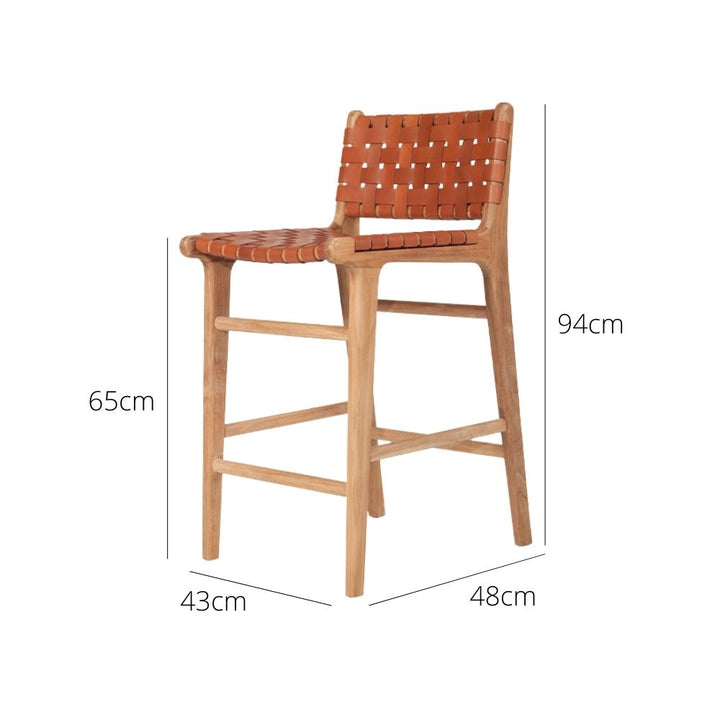 Bar Stools - Karina Leather Counter Stool (Woven) Tan 65cm