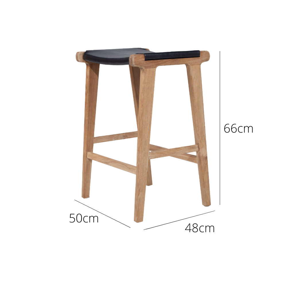 Bar Stools - Karina Leather Counter Stool Backless (Flat) Black 65cm