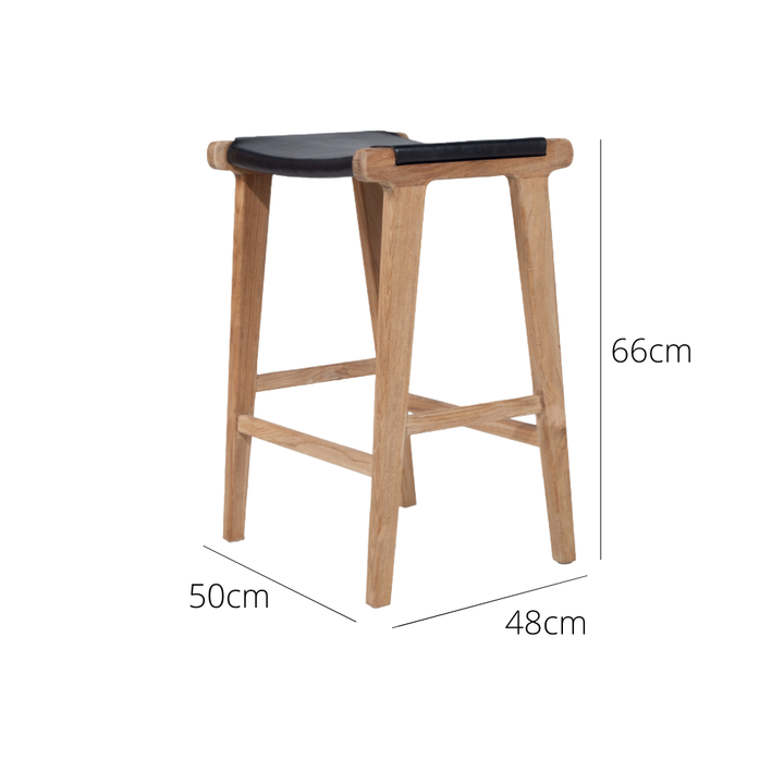 Bar Stools - Karina Leather Counter Stool Backless (Flat) Black 65cm