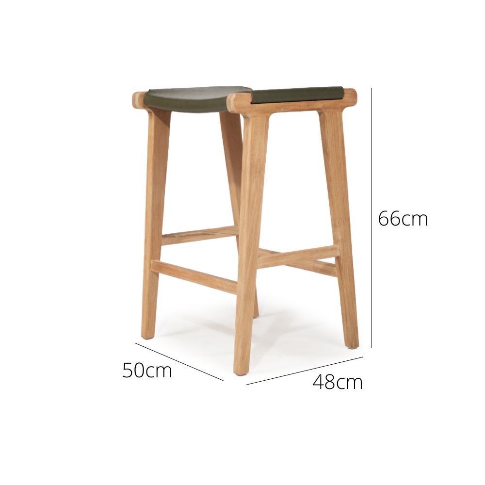 Bar Stools - Karina Leather Counter Stool Backless (Flat) Olive 65cm