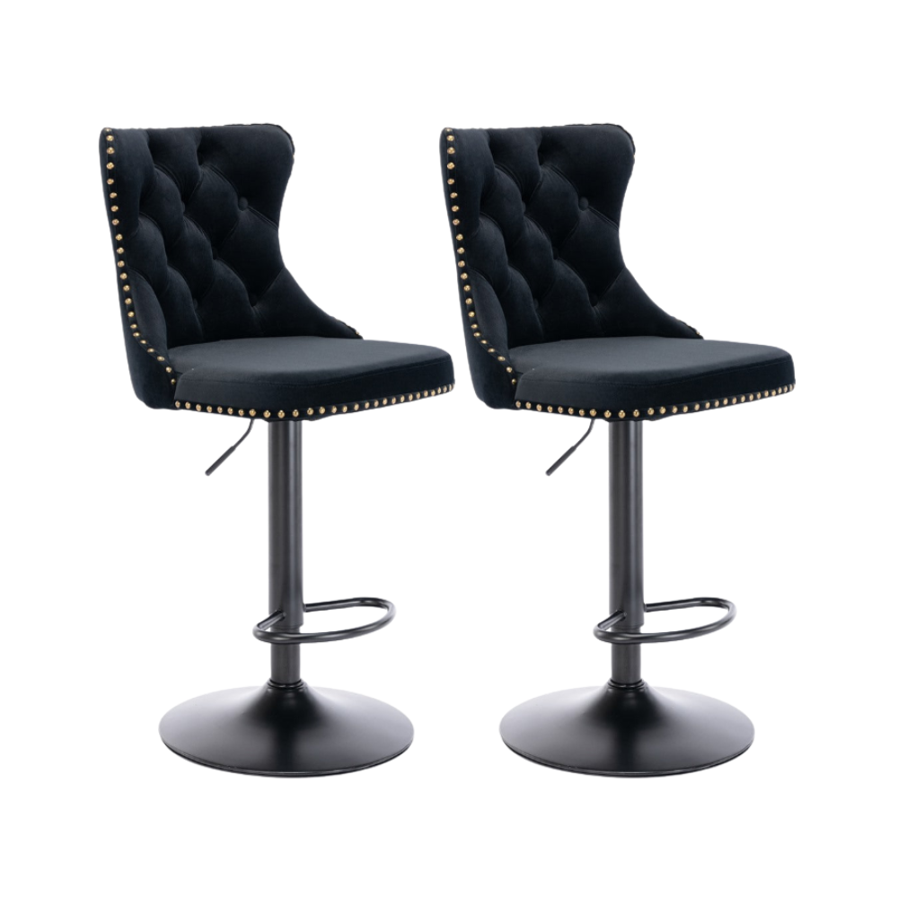 Bar Stools - Sophia Velvet Fabric Bar Stool (Set Of 2) Black