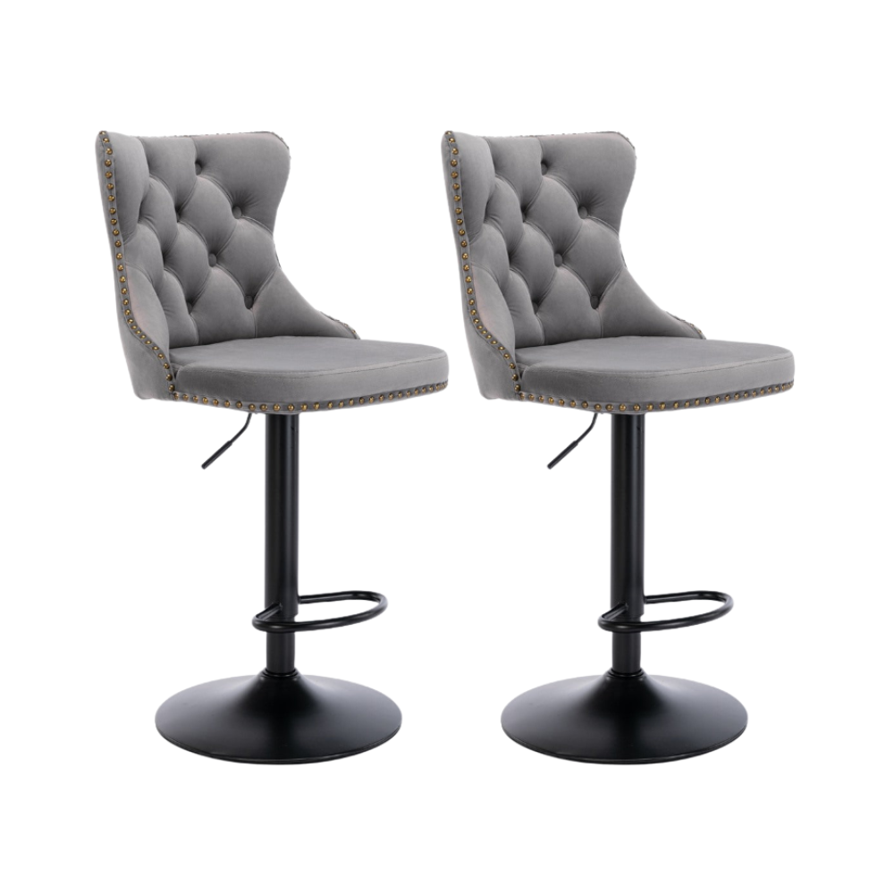 Buy Sophia Velvet Fabric Bar Stool Set of 2 Grey Bar Stool Home