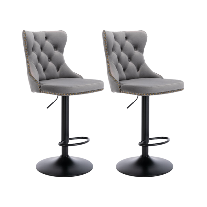 Bar Stools - Sophia Velvet Fabric Bar Stool (Set Of 2) Grey