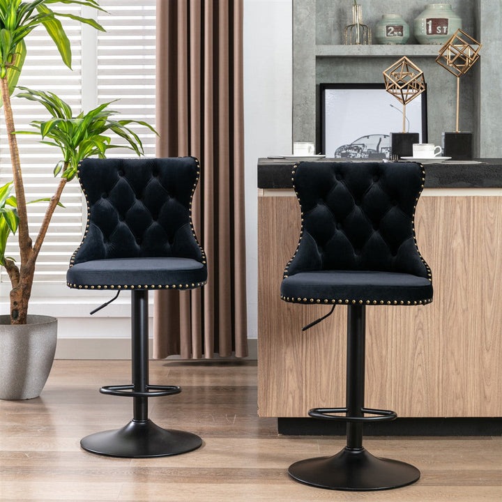 Bar Stools - Sophia Velvet Fabric Bar Stool (Set Of 2) Black