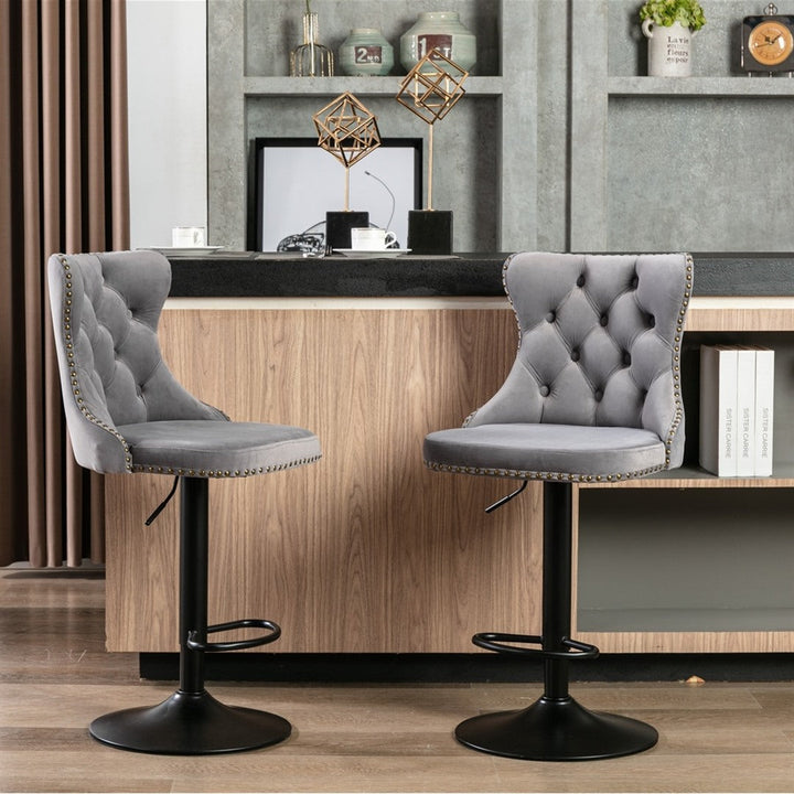 Bar Stools - Sophia Velvet Fabric Bar Stool (Set Of 2) Grey