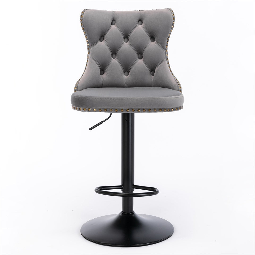 Bar Stools - Sophia Velvet Fabric Bar Stool (Set Of 2) Grey