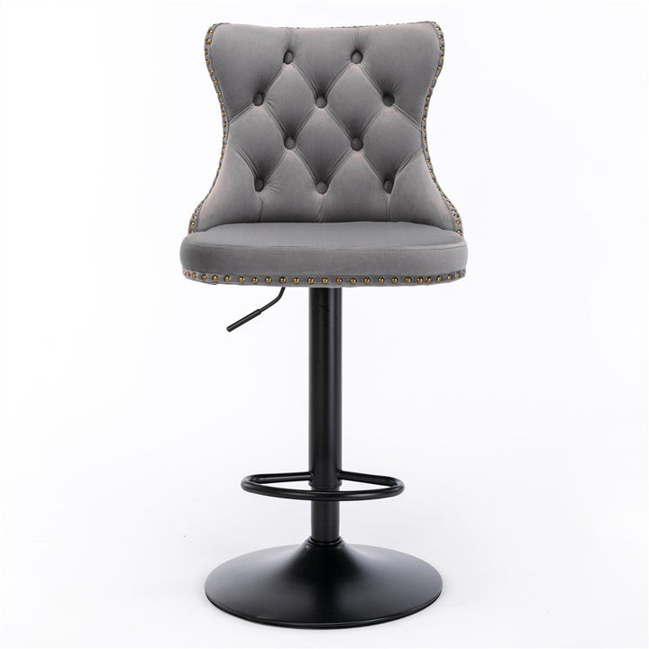 Bar Stools - Sophia Velvet Fabric Bar Stool (Set Of 2) Grey