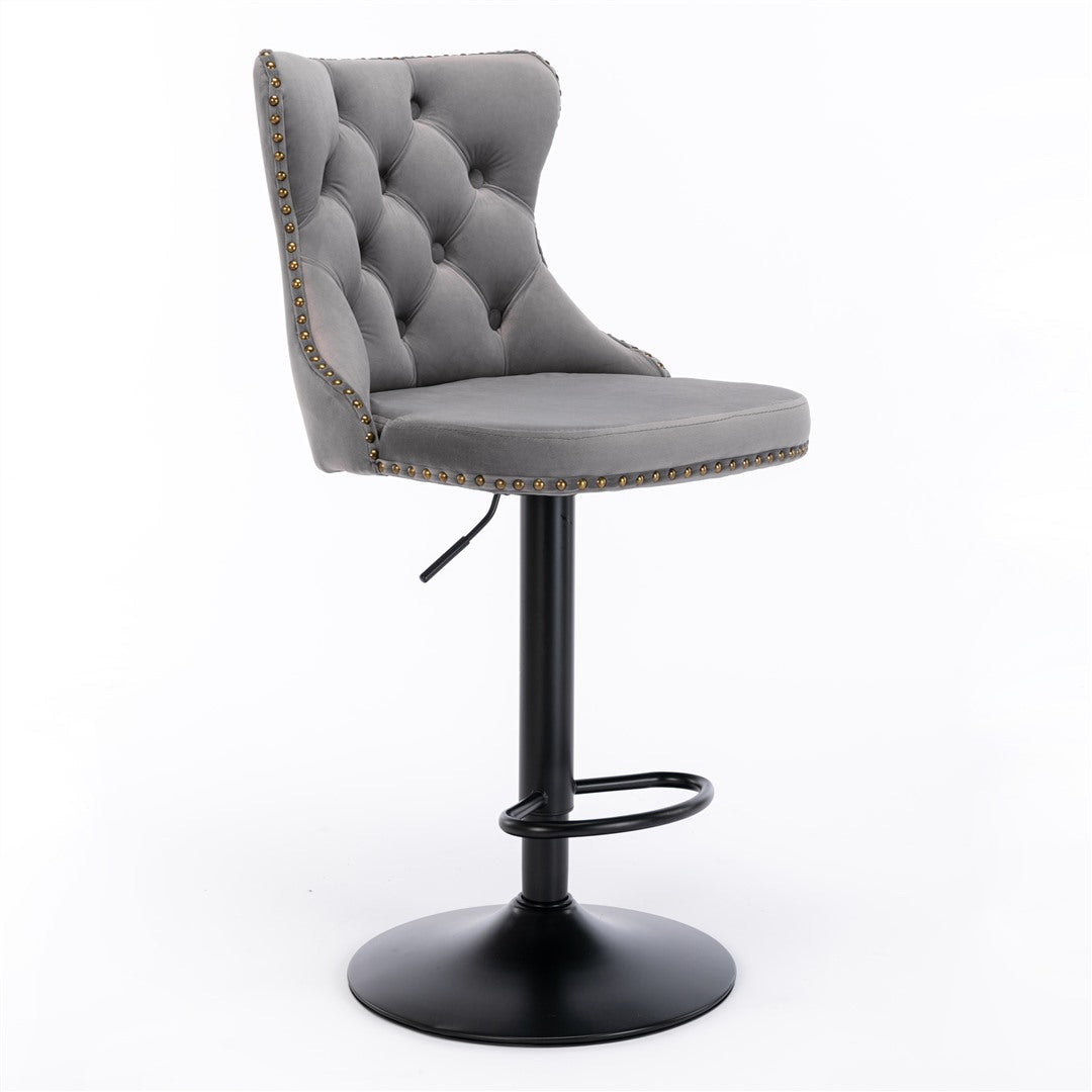 Bar Stools - Sophia Velvet Fabric Bar Stool (Set Of 2) Grey
