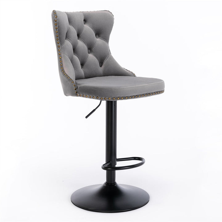 Bar Stools - Sophia Velvet Fabric Bar Stool (Set Of 2) Grey