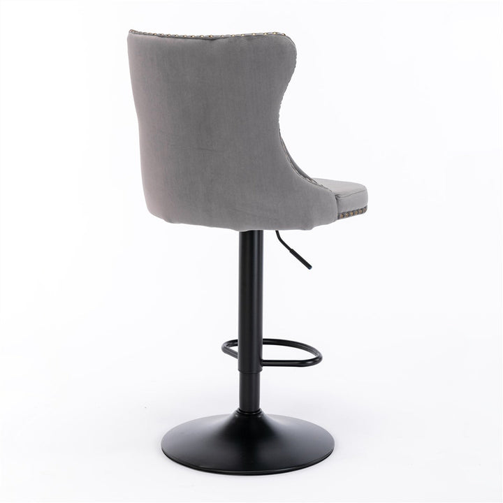 Bar Stools - Sophia Velvet Fabric Bar Stool (Set Of 2) Grey