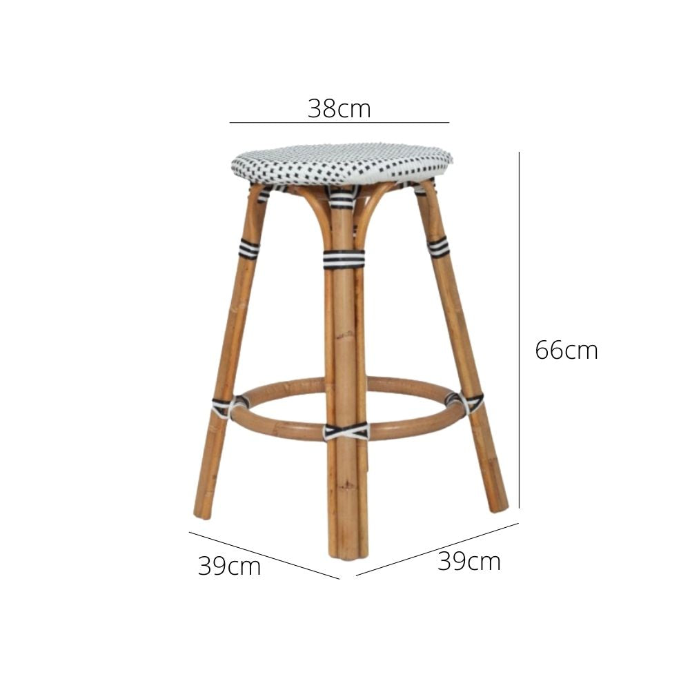 Bar Stools - Aleena Rattan Bar Stool Backless Black 66cm