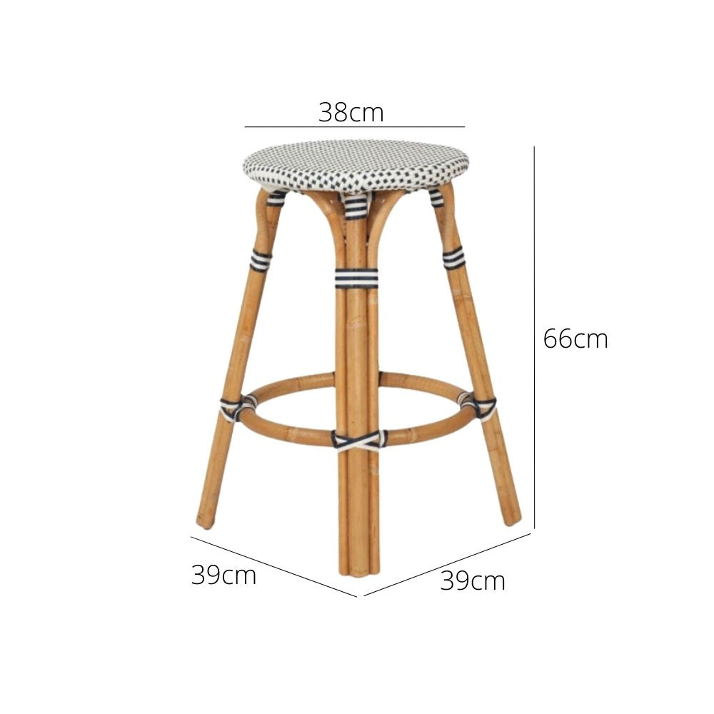 Bar Stools - Aleena Rattan Bar Stool Backless Navy 66cm