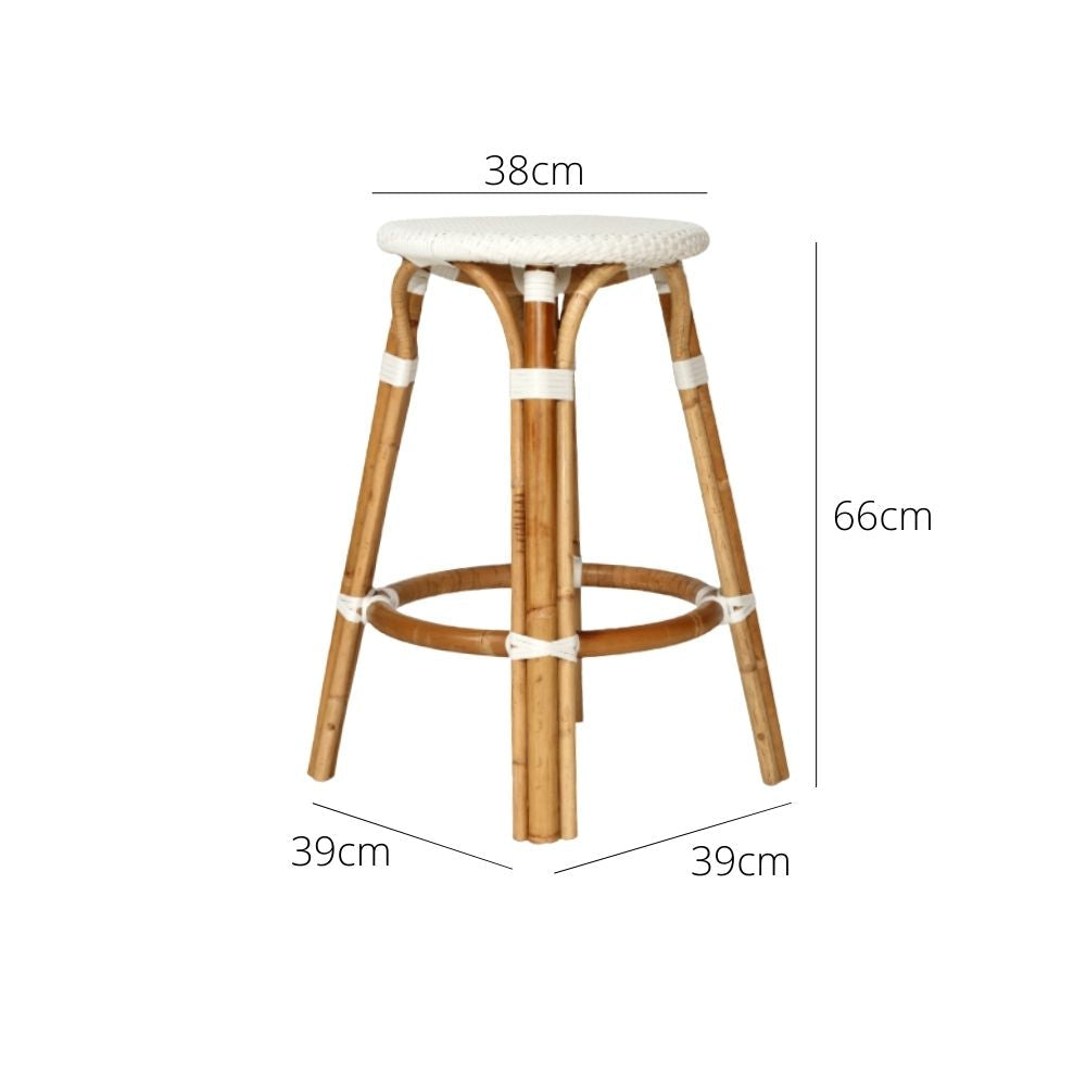 Bar Stools - Aleena Rattan Bar Stool Backless White 66cm