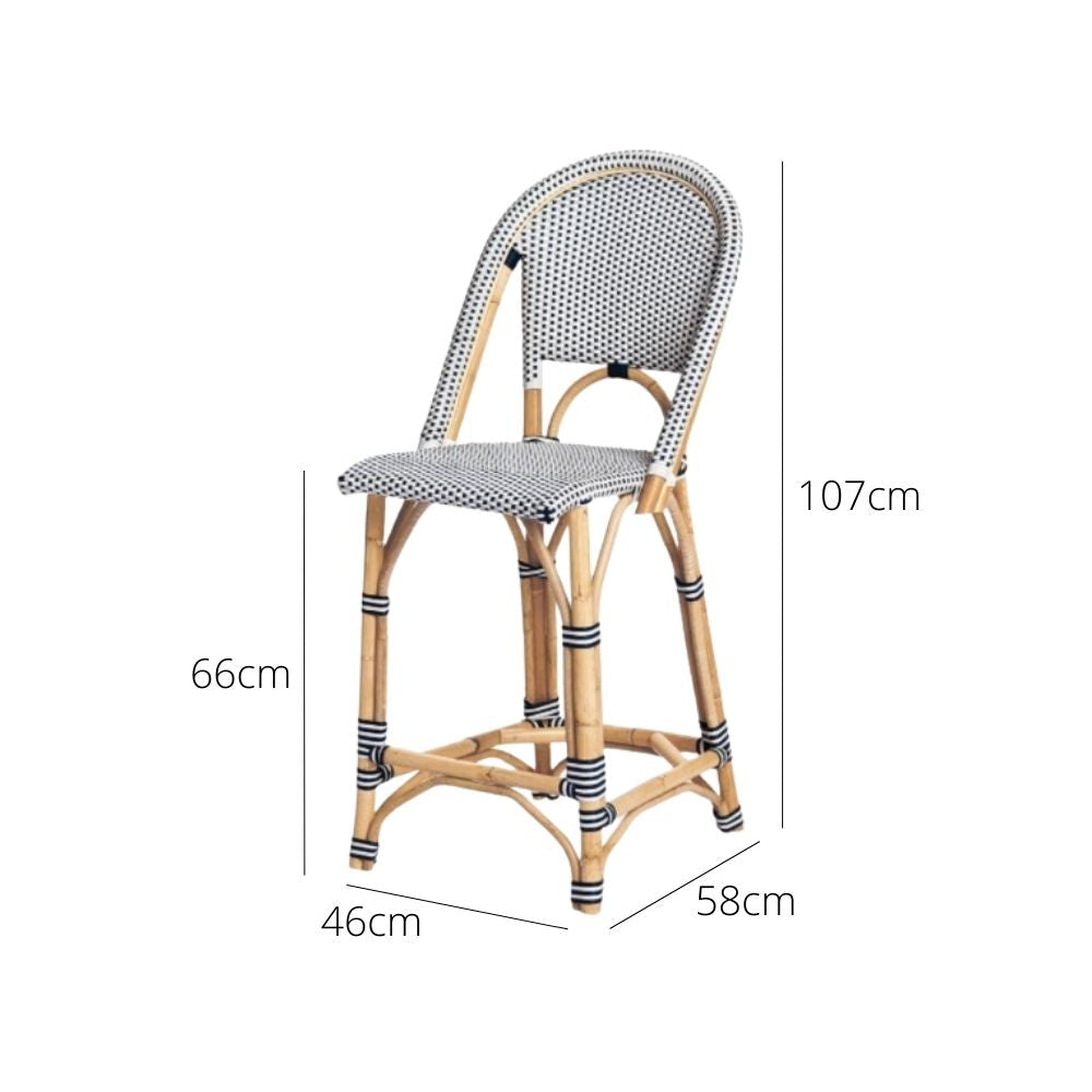 Bar Stools - Aleena Rattan Bar Stool Navy 66cm
