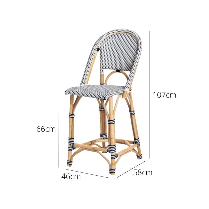 Bar Stools - Aleena Rattan Bar Stool Navy 66cm