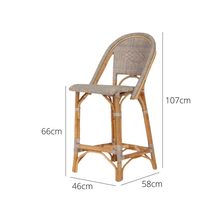 Bar Stools - Aleena Rattan Bar Stool Washed Grey 66cm
