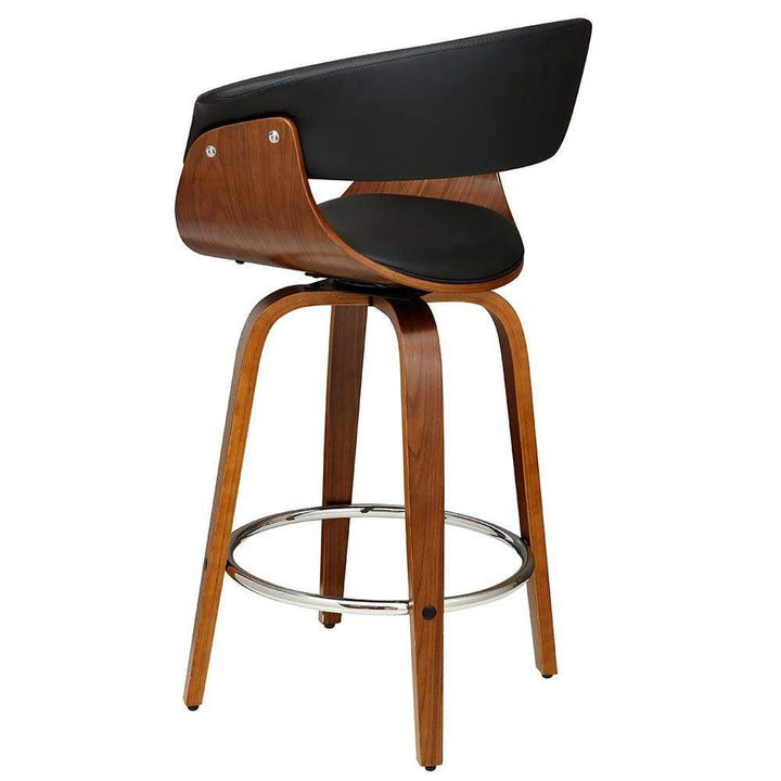 Bar Stools - Angus Set Of 4 Leather Wooden Swivel Kitchen Bar Stool Black 65cm