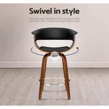 Load image into Gallery viewer, Bar Stools - Angus Set Of 4 Leather Wooden Swivel Kitchen Bar Stool Black 65cm