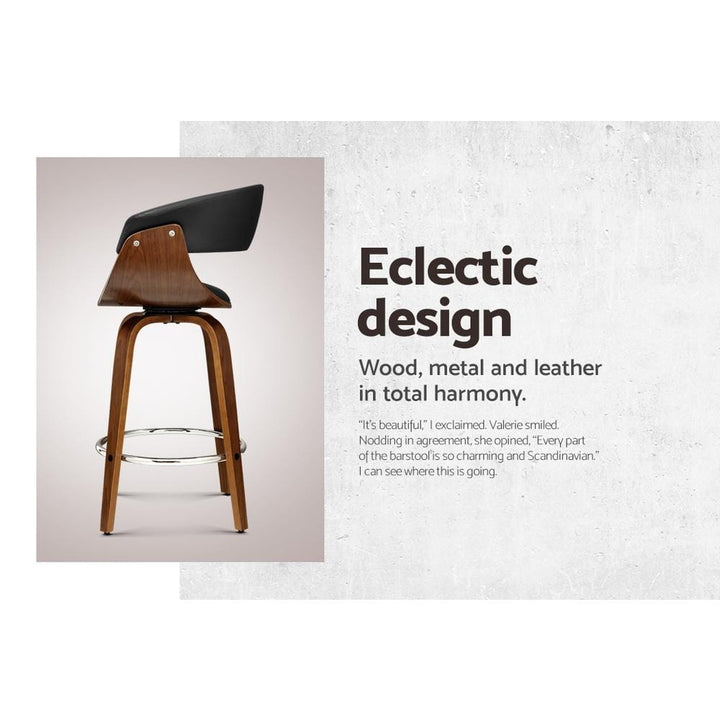 Bar Stools - Angus Set Of 4 Leather Wooden Swivel Kitchen Bar Stool Black 65cm