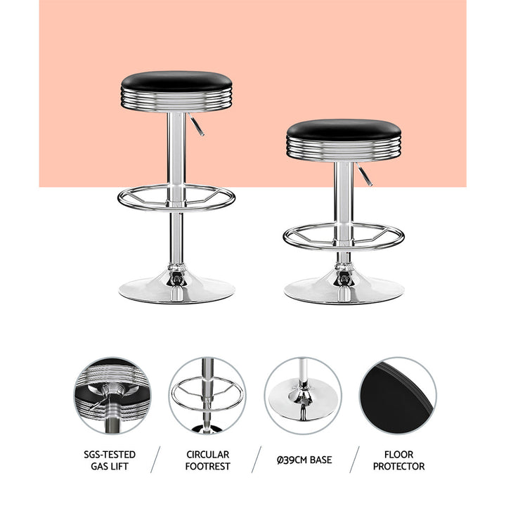 Bar Stools - Anton Leather Bar Stool Swivel Backless (Set Of 4) Black