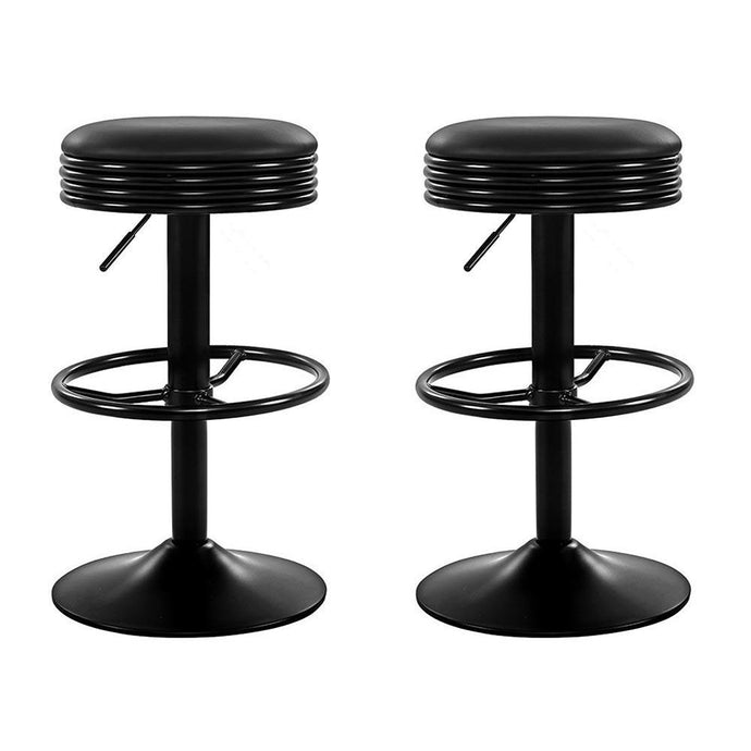 Bar Stools - Anton Set Of 2 Leather Backless Gas Lift Kitchen Bar Stool Black