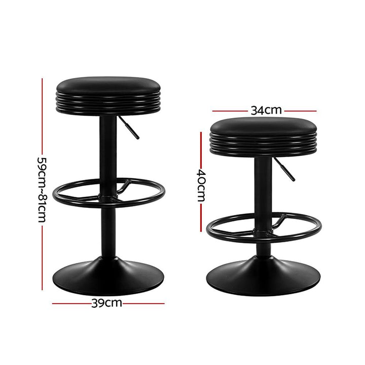 Bar Stools - Anton Set Of 2 Leather Backless Gas Lift Kitchen Bar Stool Black