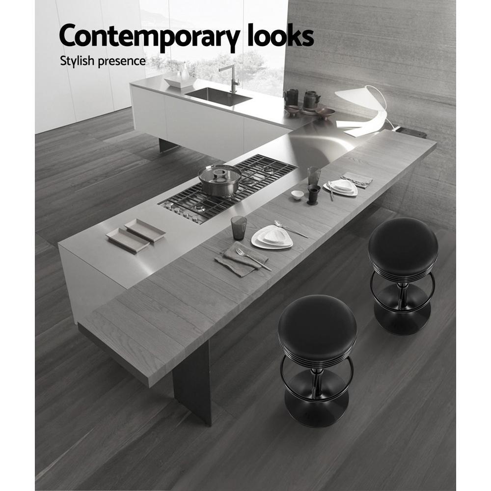 Bar Stools - Anton Set Of 2 Leather Backless Gas Lift Kitchen Bar Stool Black