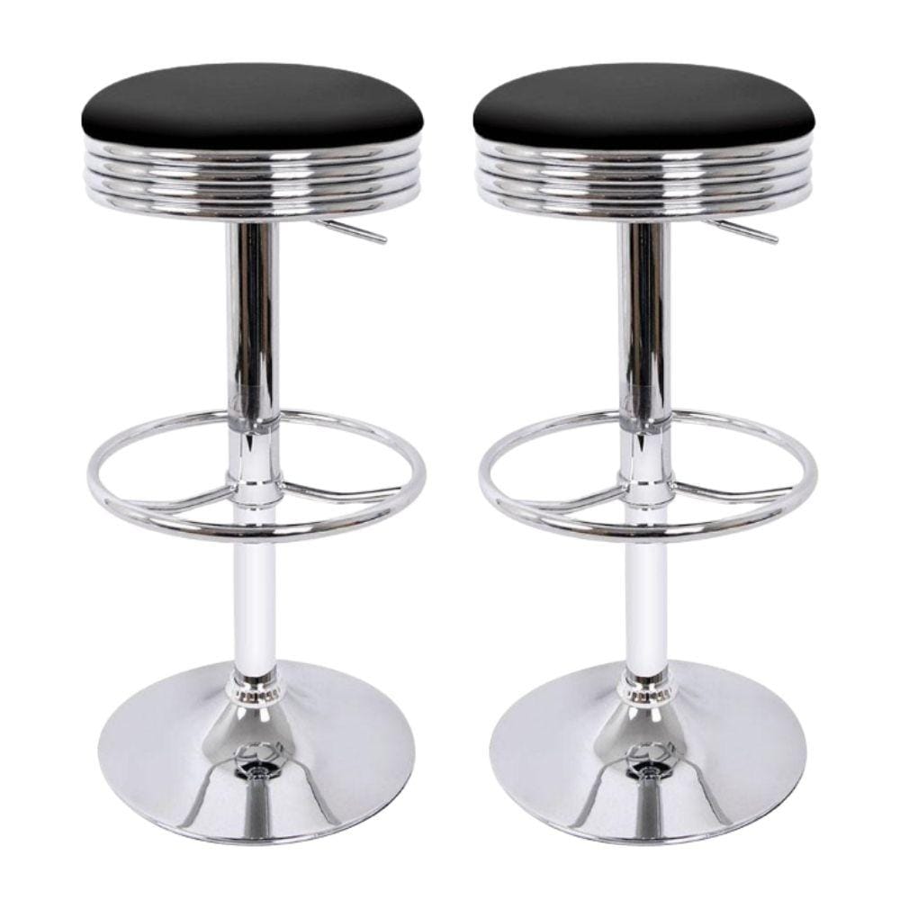 Bar Stools - Anton Set Of 2 Leather Backless Gas Lift Kitchen Bar Stool Chrome Black