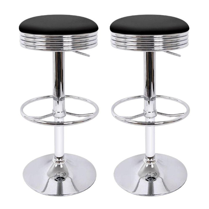 Bar Stools - Anton Set Of 2 Leather Backless Gas Lift Kitchen Bar Stool Chrome Black