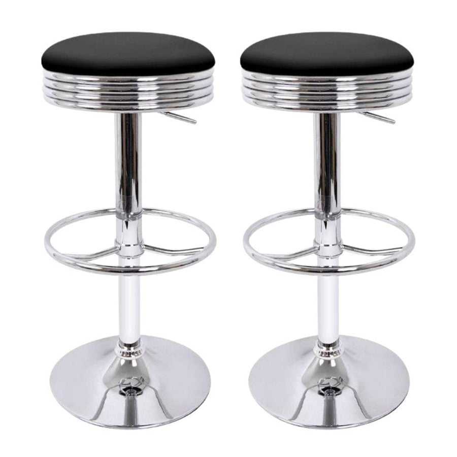 Bar Stools - Anton Set Of 2 Leather Backless Gas Lift Kitchen Bar Stool Chrome Black