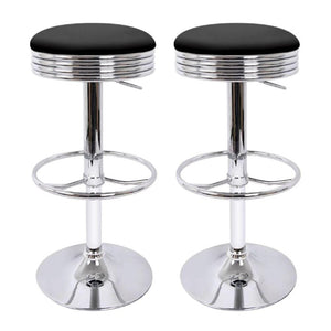 Bar Stools - Anton Set Of 2 Leather Backless Gas Lift Kitchen Bar Stool Chrome Black