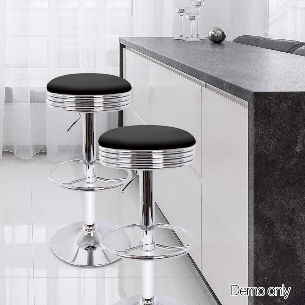 Bar Stools - Anton Set Of 2 Leather Backless Gas Lift Kitchen Bar Stool Chrome Black