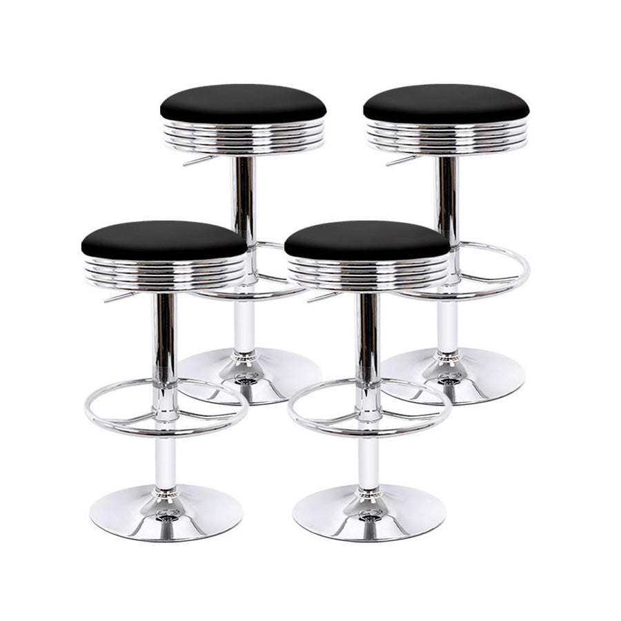 Bar Stools - Anton Set Of 4 Leather Backless Gas Lift Kitchen Bar Stool Chrome Black