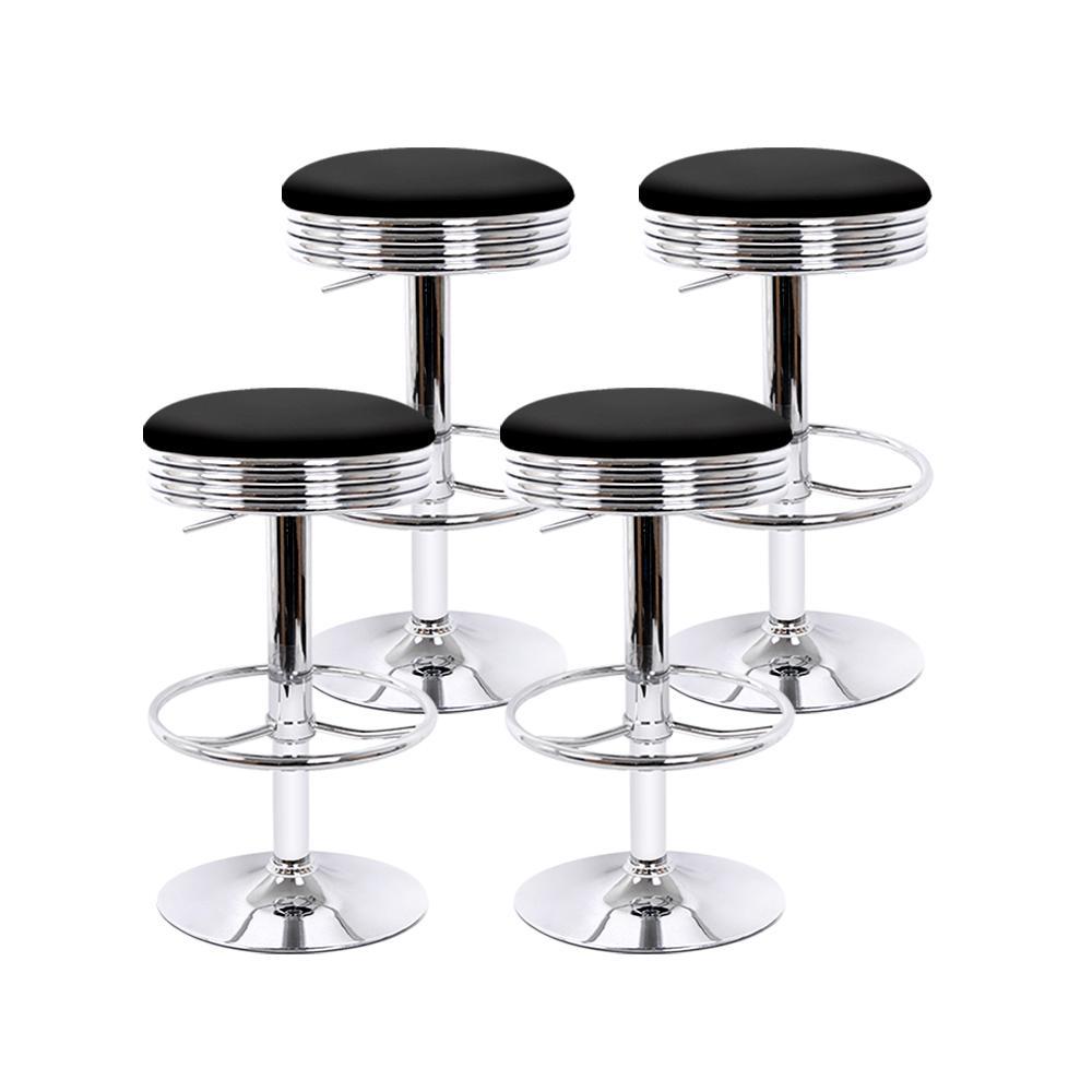 Bar Stools - Anton Set Of 4 Leather Backless Gas Lift Kitchen Bar Stool Chrome Black