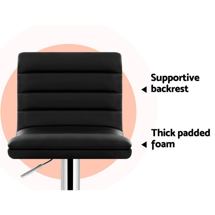 Bar Stools - Arne Set Of 2 Leather Gas Lift Swivel Kitchen Bar Stool Black