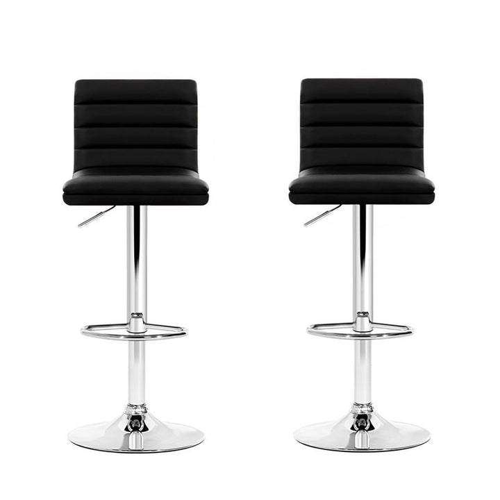 Bar Stools - Arne Set Of 2 Leather Gas Lift Swivel Kitchen Bar Stool Black