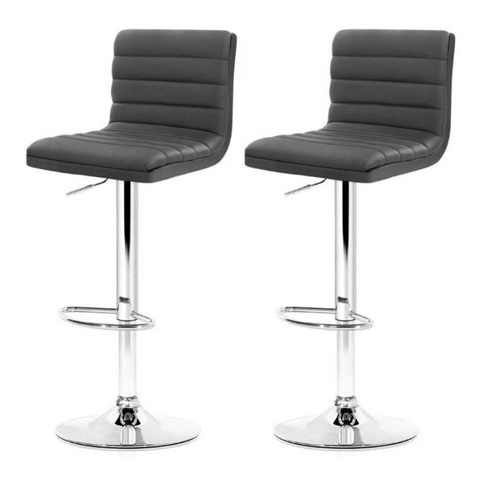 Bar Stools - Arne Set Of 2 Leather Gas Lift Swivel Kitchen Bar Stool Grey