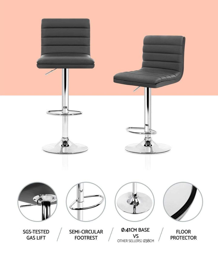 Bar Stools - Arne Set Of 2 Leather Gas Lift Swivel Kitchen Bar Stool Grey