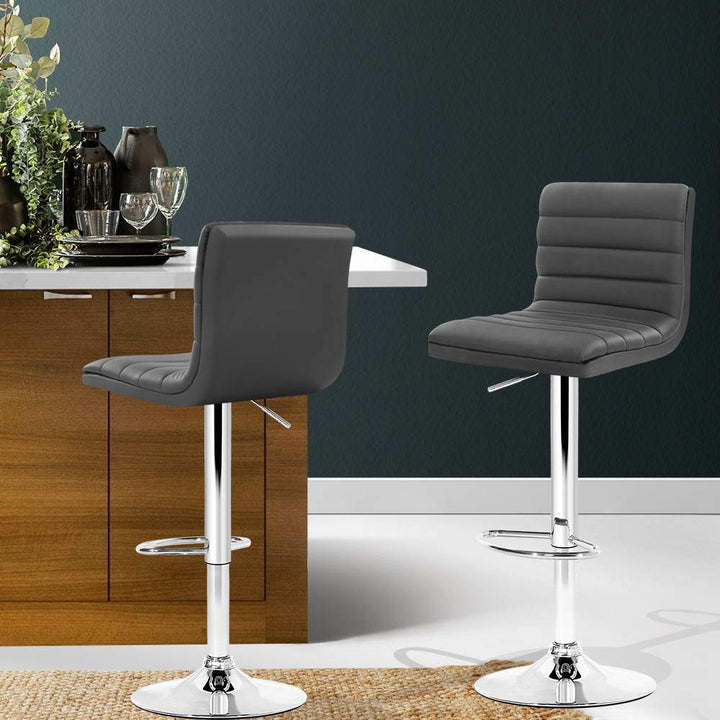 Bar Stools - Arne Set Of 2 Leather Gas Lift Swivel Kitchen Bar Stool Grey