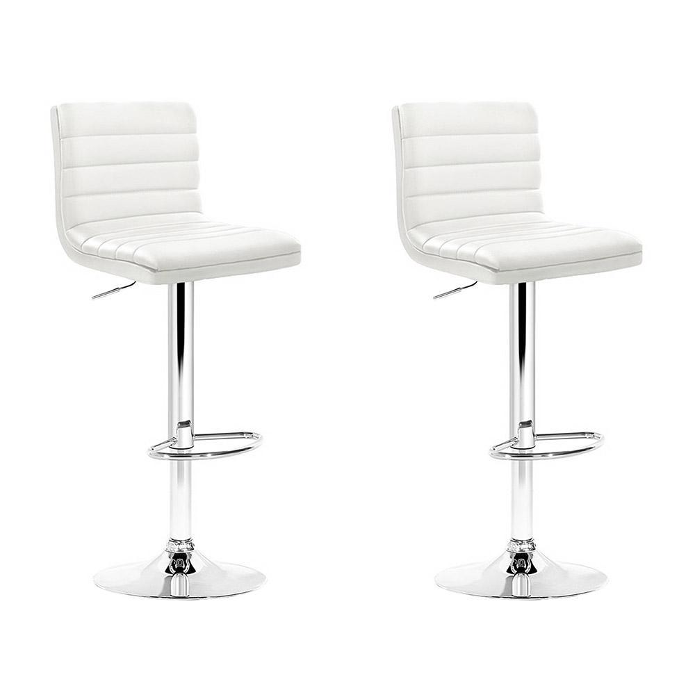 Bar Stools - Arne Set Of 2 Leather Gas Lift Swivel Kitchen Bar Stool White