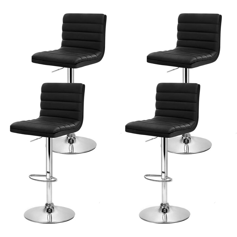 Bar Stools - Arne Set Of 4 Leather Gas Lift Swivel Kitchen Bar Stool Black