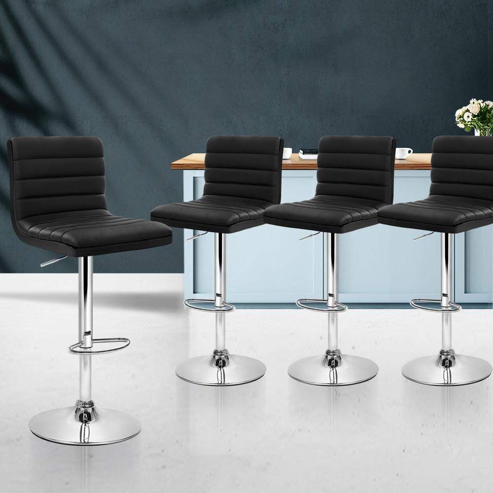 Bar Stools - Arne Set Of 4 Leather Gas Lift Swivel Kitchen Bar Stool Black