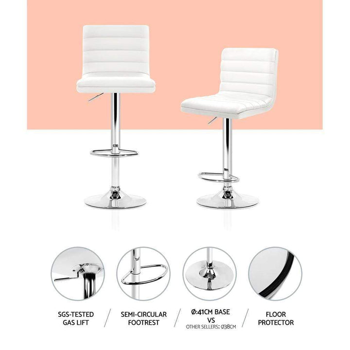 Bar Stools - Arne Set Of 4 Leather Gas Lift Swivel Kitchen Bar Stool White